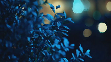 Enchanting blue leaves captured in soft focus create a serene atmosphere. The bokeh background enhances the dreamy quality, perfect for nature and art themes.の素材