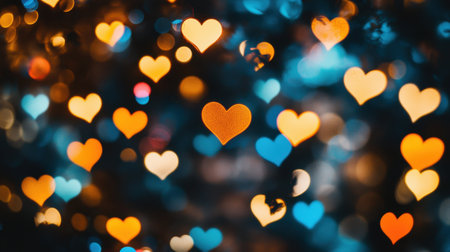 Vibrant hearts float against a bokeh background, evoking feelings of love and joy. Perfect for themes of romance, celebration, and festive occasions.の素材
