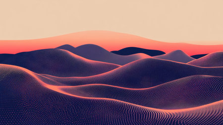 Captivating abstract representation of an undulating landscape under a gradient sky at sunset, showcasing soft curves and organic patterns that evoke tranquility and beauty.の素材
