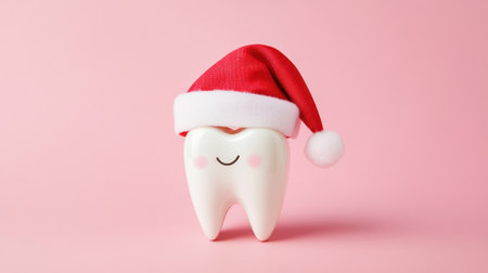 This playful cartoon tooth with a Santa hat brings holiday cheer, making it perfect for dental promotions, seasonal greetings, or festive marketing.の素材