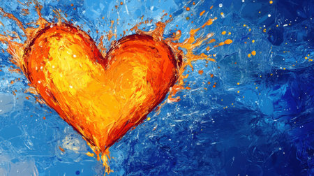 Colorful abstract image of a heart splashing against a blue background, showcasing themes of love and joy with a playful and artistic composition.の素材