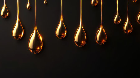 This image showcases stunning golden drops dripping against a dark background, creating a sleek and modern aesthetic ideal for art, design, and decor projects.の素材