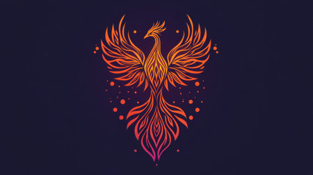 This striking illustration features a phoenix portrayed in vibrant orange tones on a deep background, symbolizing renewal, transformation, and artistic beauty.の素材