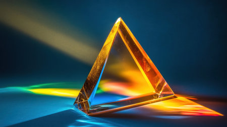 This image showcases a glass prism beautifully refracting light, creating an array of vibrant colors. A perfect representation of light phenomena in nature and art.の素材