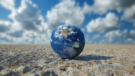 This captivating 3D illustration presents Earth against a backdrop of stunning clouds and expansive landscape, evoking feelings of beauty and environmental awareness.の素材