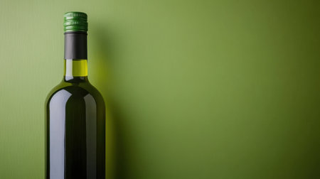 This image features an elegant green bottle on a simple green background. Soft lighting enhances the sleek design, making it ideal for culinary or lifestyle themes.の素材