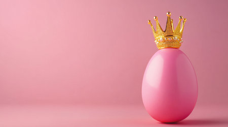 A captivating pink egg topped with a golden crown, set against a soft pink background. This image evokes themes of celebration and creativity, perfect for festive projects.の素材