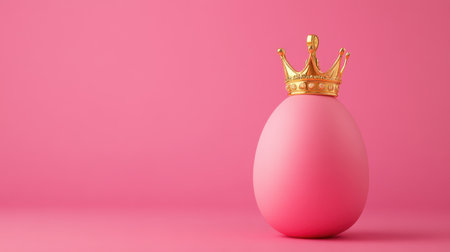 A charming pink egg adorned with a golden crown, set against a pink background. This whimsical design captures a sense of playfulness and creativity, perfect for festive celebrations.の素材