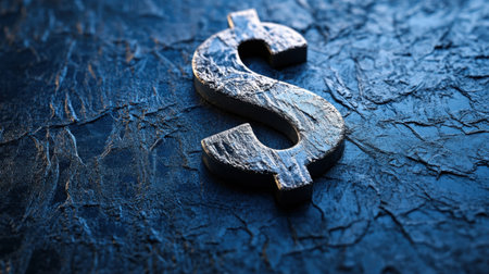 A striking metallic dollar symbol rests on a textured dark surface, representing financial themes of wealth and investment, perfect for economic and business visuals.の素材