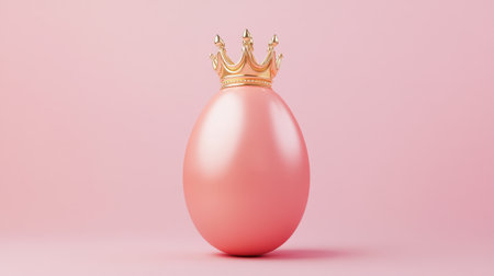 A pink egg adorned with a golden crown stands against a soft pink backdrop, embodying elegance and whimsy. Perfect for festive or royal-themed designs.の素材