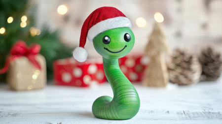 A charming green character wearing a Santa hat adds festive joy to any holiday decor. Perfect for showcasing creativity and holiday spirit in a playful design.の素材