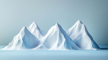A serene geometric representation of mountains in white tones, combining minimal design with a tranquil blue background, ideal for artistic concepts.の素材