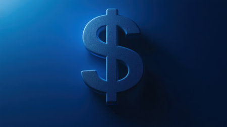 A blue dollar symbol stands prominently against a dark background, representing finance and commerce, ideal for use in business and economic contexts.の素材