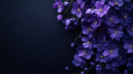 A captivating layout of stunning purple flowers on a dark background, perfect for adding elegance and beauty to any design project, evoking a sense of serenity.の素材