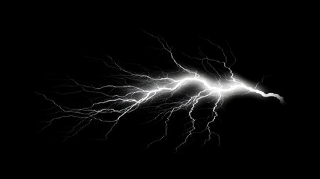 A striking lightning bolt cuts through the dark sky, showcasing the raw power and beauty of nature during a thunderstorm. Perfect for weather-themed projects.の素材