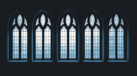 Discover the beauty of gothic architecture featuring elegant stained glass windows that create a serene ambiance in a historical setting.の素材