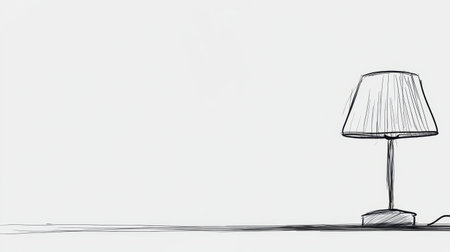 A minimalist line drawing of a table lamp set against a white background, showcasing simple design elements and elegant curves. Ideal for modern decor concepts.の素材