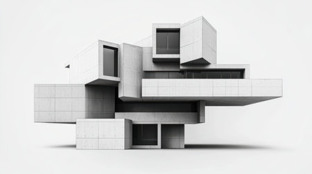 This image showcases a stunning modern architectural structure featuring abstract geometric shapes. The smooth concrete surfaces and minimalist design create a striking visual statement.の素材