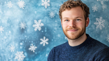 A delicate blue watercolor backdrop sprinkled with intricate snowflakes, capturing a serene winter aestheticの素材