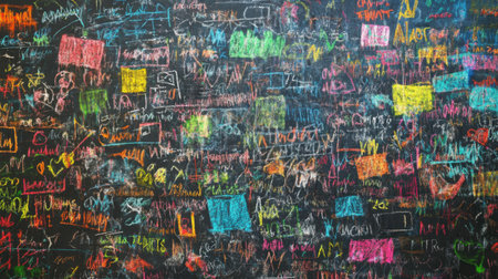 Detailed view of a chalkboard wall with rubbed-out chalk, showcasing a rough texture and abstract grunge patternsの素材