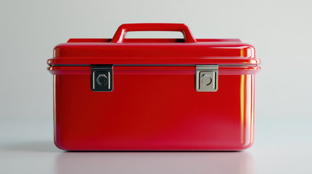 Isolated toolbox shown in forced perspective on a white surface, emphasizing depth and unique visual designの素材