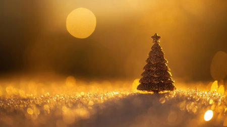 A beautifully lit Christmas tree ornament shines against a soft, golden background, evoking feelings of warmth and joy during the festive season. Perfect for holiday projects.の素材