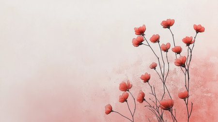 A serene arrangement of delicate pink flowers stands against a soft gradient background, creating a tranquil and artistic visual perfect for nature lovers.の素材