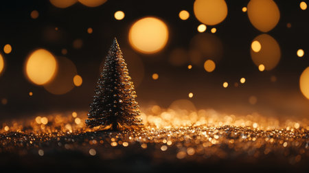 A beautiful sparkly miniature Christmas tree stands against a shimmering background, adorned with soft glowing lights. Perfect for conveying festive cheer.の素材