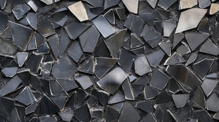 An artistic arrangement of dark mosaic tiles featuring irregular shapes and shiny surfaces. This unique texture serves as an ideal backdrop for various design projects.の素材