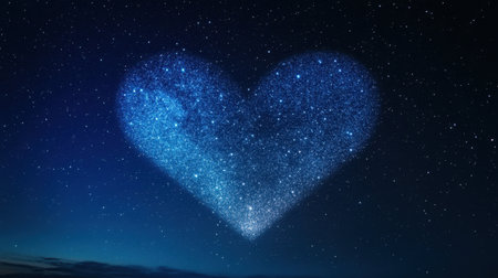 Enchanting night sky scene featuring a heart shape made of sparkling stars, evoking romance and tranquility. Perfect for dreamers and lovers of nature.の素材