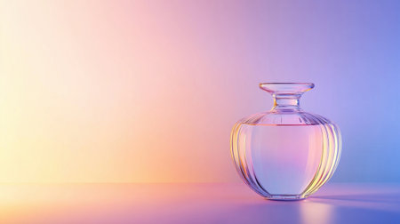 A captivating glass bottle reflecting soft light against a gentle gradient background. Ideal for decor, minimalist design, and elegant product showcases.の素材