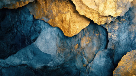 This image features an abstract texture combining rich blue and vibrant gold rock patterns, creating a visually stunning backdrop for various artistic projects.の素材