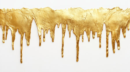 A stunning golden dripping texture on a clean white background, perfect for creative designs and luxury concepts. This artwork adds elegance and beauty.の素材