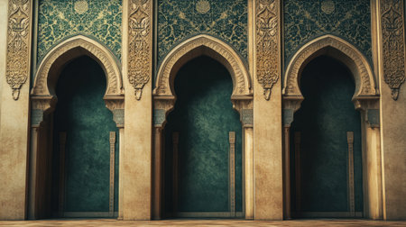 Experience the elegance of intricate architectural arches, showcasing vibrant mosaics and rich textures that reflect cultural heritage and artistic craftsmanship.の素材