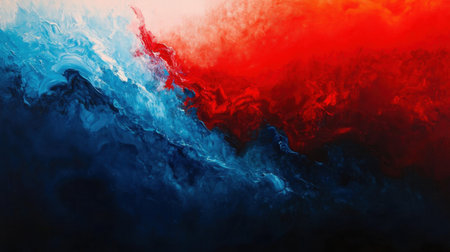 A stunning abstract artwork featuring swirling waves of red and blue colors. The dynamic flow and rich textures evoke emotion and energy, perfect for creative projects.の素材