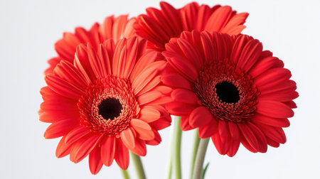 A stunning bouquet of vibrant red gerbera daisies showcasing their vivid colors against a soft background, perfect for celebrations, decorations, and floral designs.の素材