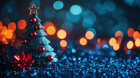 A captivating Christmas tree adorned with vibrant ornaments sparkles against a rich bokeh backdrop, creating a festive and joyful atmosphere perfect for the holiday season.の素材