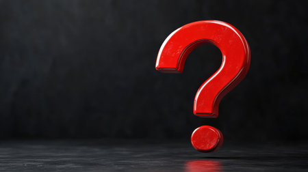 A striking red question mark stands on a dark background, symbolizing inquiry and curiosity. This image serves as a perfect visual representation for concepts related to questioning and exploration in various creative projects.の素材