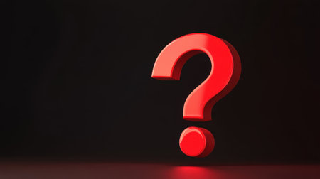 A vibrant red question mark stands out against a dark background, symbolizing inquiry and curiosity. This graphic invites exploration and contemplation of various concepts.の素材