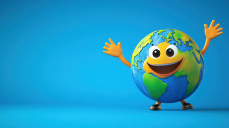 A cheerful cartoon globe character with a friendly face and vibrant colors. Perfect for educational content, children media, travel themes, and global awareness.の素材