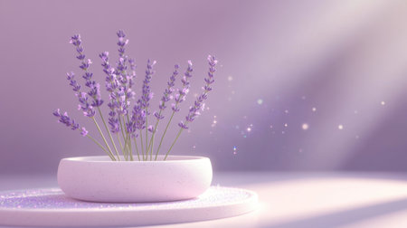 Featuring a delicate arrangement of lavender in a soft purple pot, this image evokes a sense of tranquility and elegance. Perfect for decor or health themes.の素材