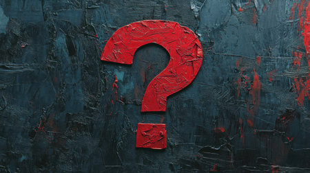 This image features a bold red question mark against a dark and textured background. It symbolizes curiosity and mystery, inviting exploration and thought.の素材