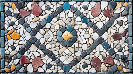 This vibrant mosaic showcases an intricate design made from colorful stones. Ideal for art, decoration, or architectural projects.の素材