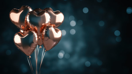 A stunning arrangement of heart-shaped balloons in a soft bokeh background, perfect for romantic occasions and celebrations. Ideal for festive designs.の素材