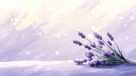 A beautiful arrangement of lavender blooms on a soft, light background, radiating tranquility and charm. Ideal for enjoying nature's beauty and serenity.の素材