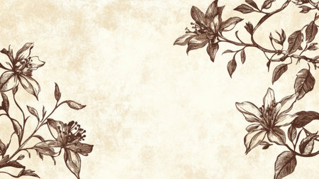 Beautiful vintage floral background featuring delicate hand-drawn flowers and branches, perfect for creative projects, invitations, or elegant decor ideas.の素材