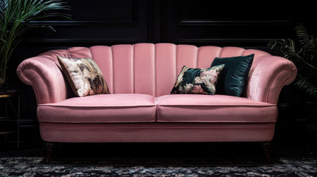 A stunning pink sofa adorned with decorative cushions adds charm to any stylish interior. Ideal for creating a cozy and inviting living space.の素材