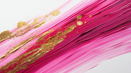 A stunning display of vibrant pink and gold hues, showcasing textured brush strokes and glitter effects. Perfect for art enthusiasts and modern decor.の素材