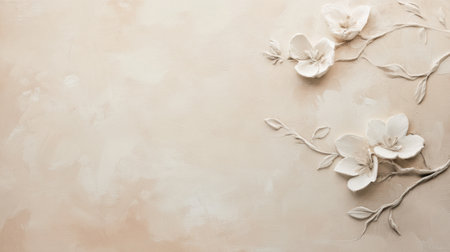 This elegant off-white floral design features delicate blooms against a soft beige background, creating a serene and artistic atmosphere for any space.の素材