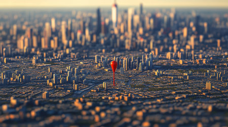 Vibrant aerial view of a sprawling urban cityscape featuring a hot air balloon. This dynamic image captures the essence of adventure and exploration amidst modern architecture.の素材